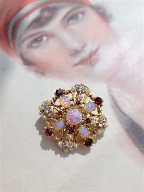 givenchy vintage brooch pin rhinestones faux opals